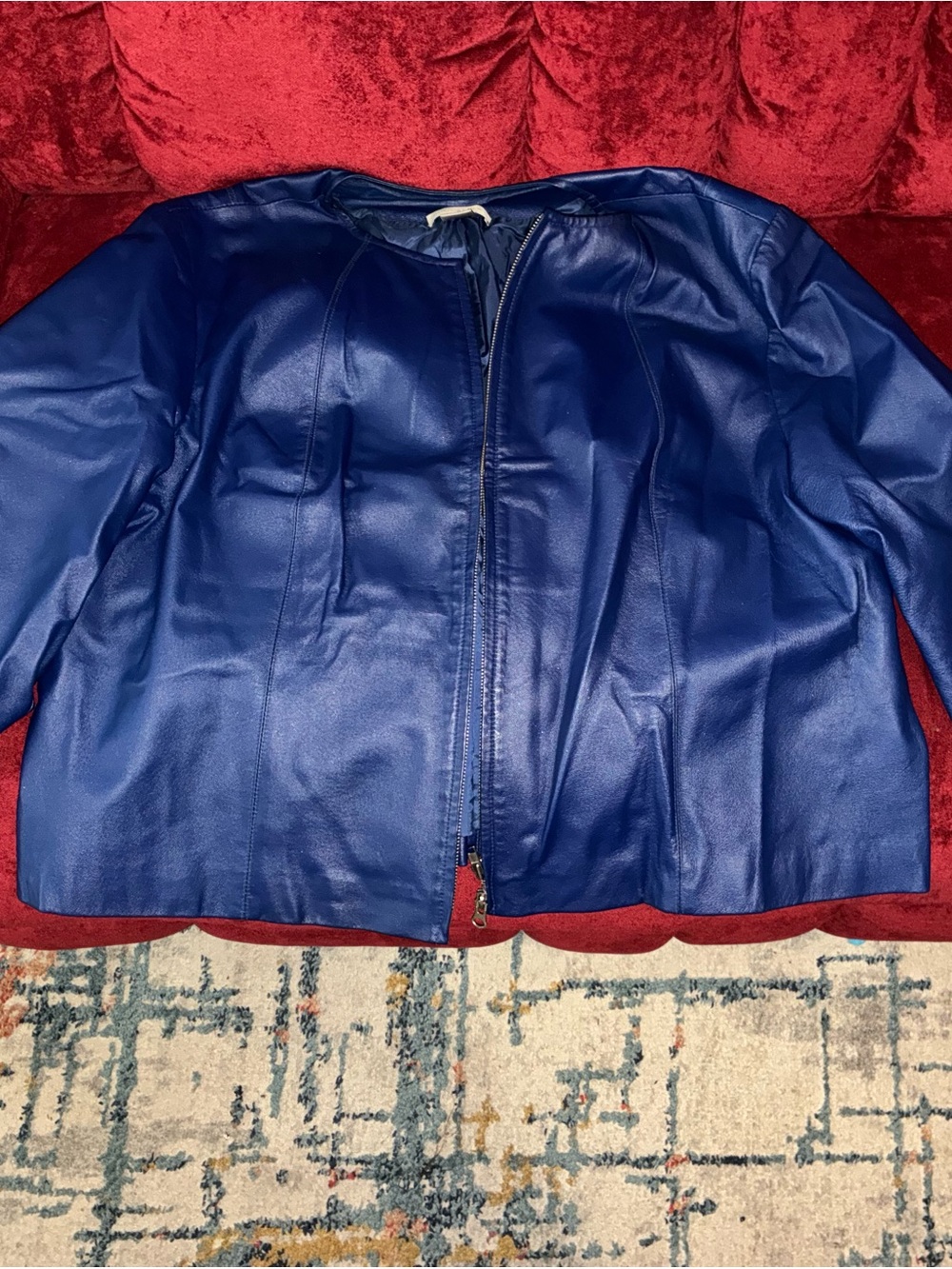 Newport News Royal Blue Faux Leather Zip Jacket